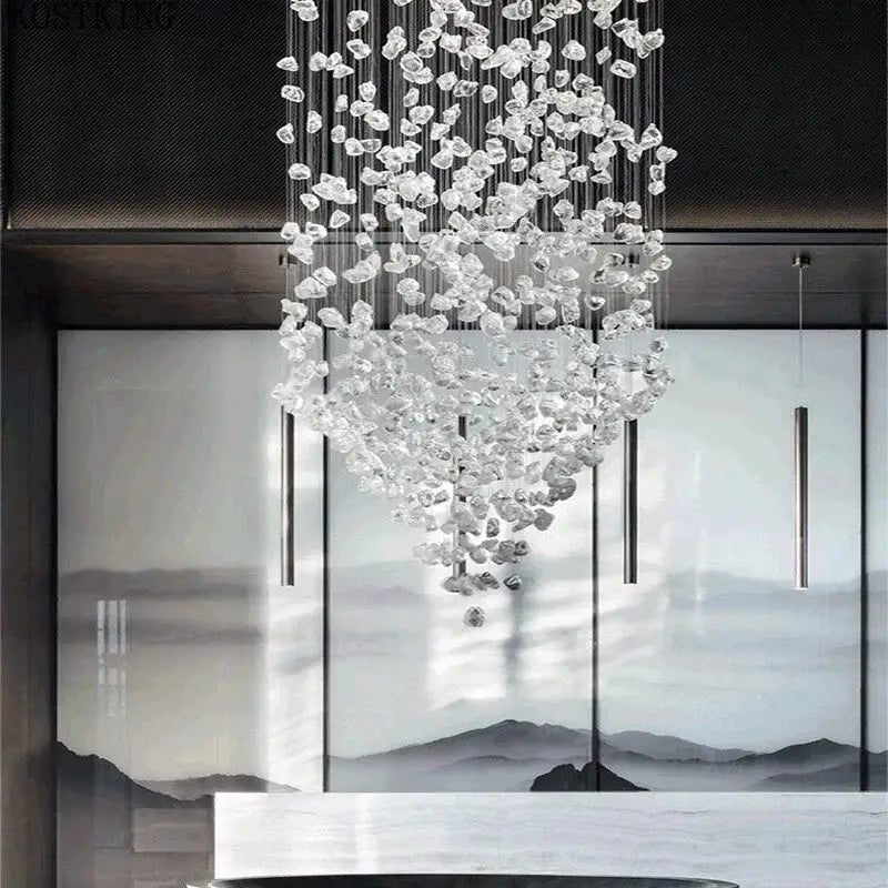 Black Crystal LED Chandelier For Staircases