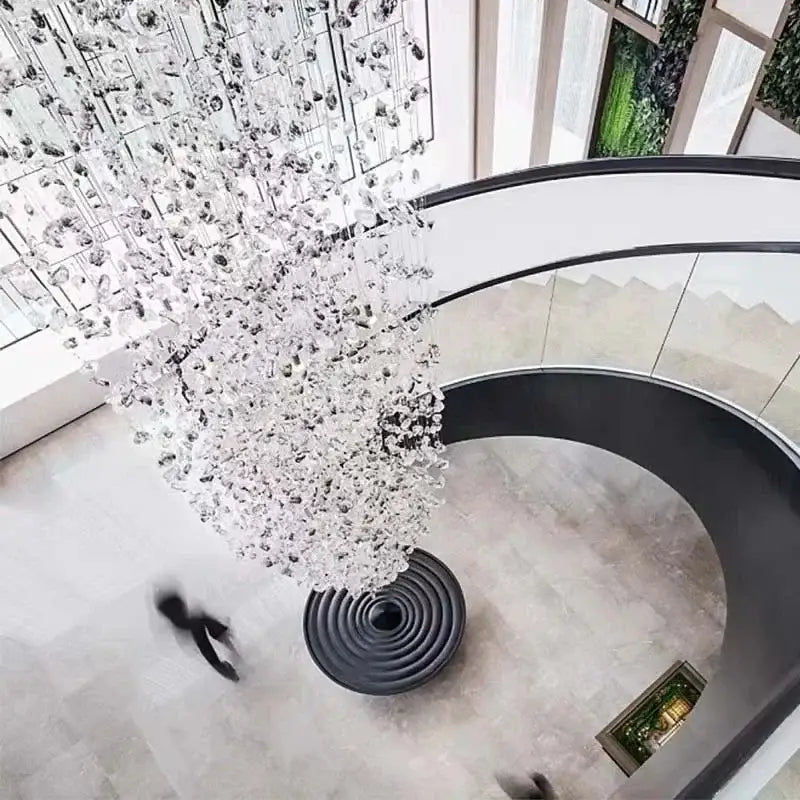 Black Crystal LED Chandelier For Staircases