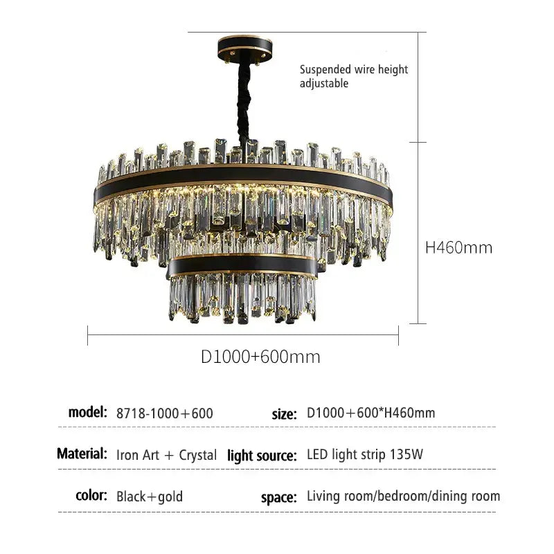 Black Crystal Chandelier with Dimmable LED
