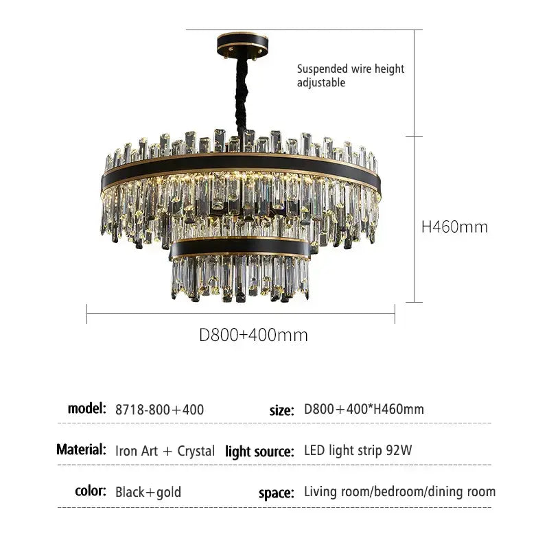 Black Crystal Chandelier with Dimmable LED