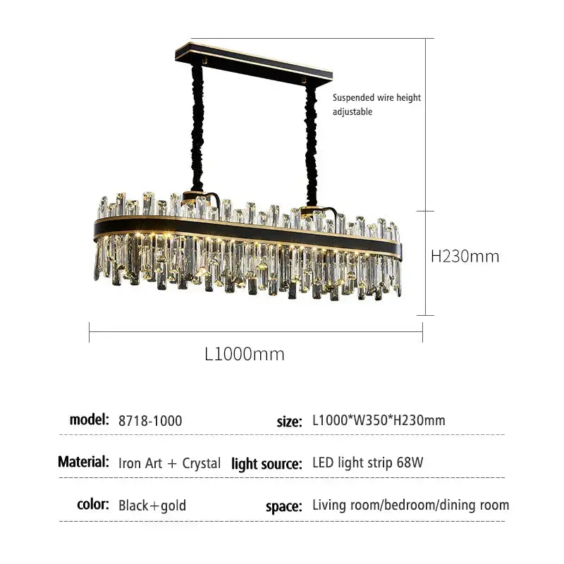 Black Crystal Chandelier with Dimmable LED