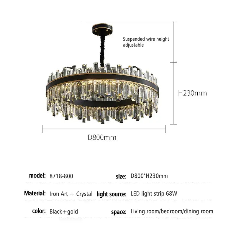 Black Crystal Chandelier with Dimmable LED