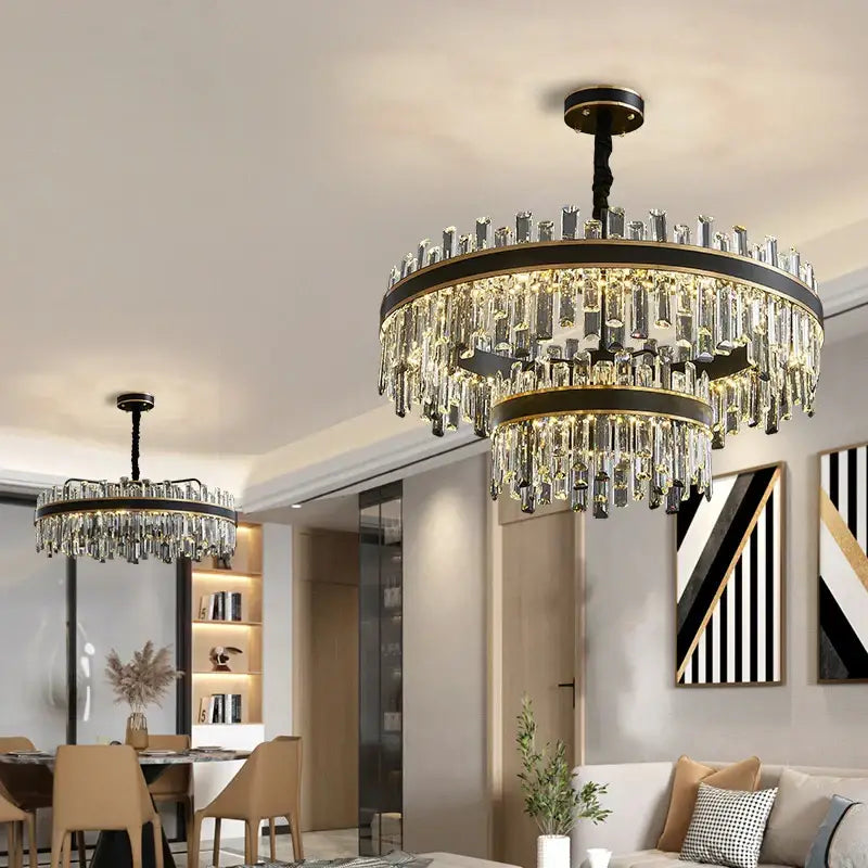 Black Crystal Chandelier with Dimmable LED