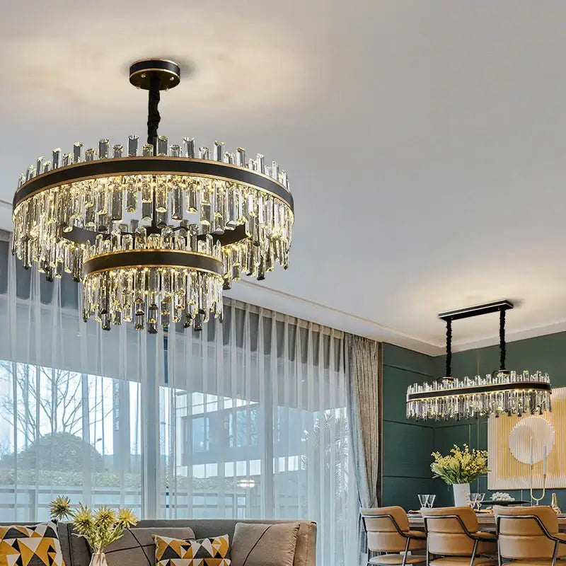 Black Crystal Chandelier with Dimmable LED