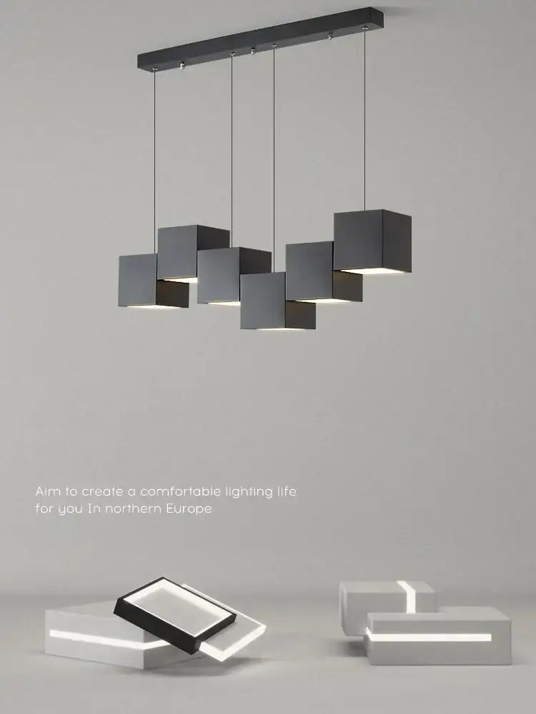 Black Geometric 7-Head Dining Area Pendant Light