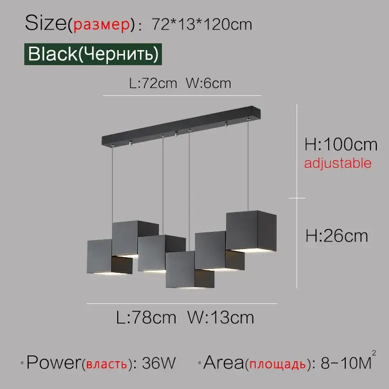 Black Geometric 7-Head Dining Area Pendant Light