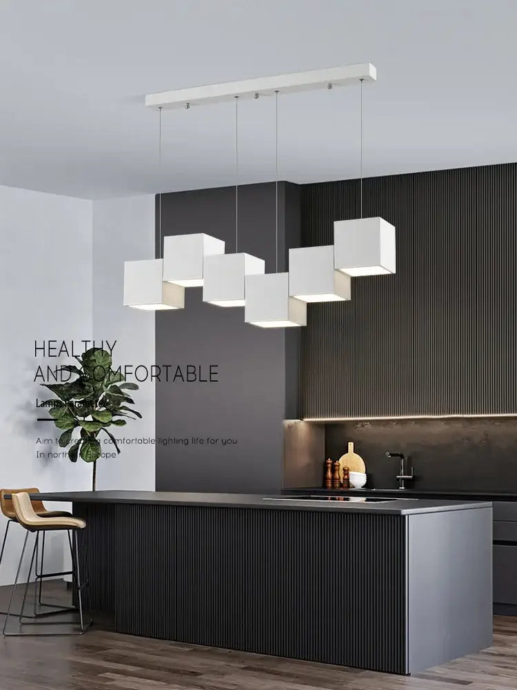 Black Geometric 7-Head Dining Area Pendant Light