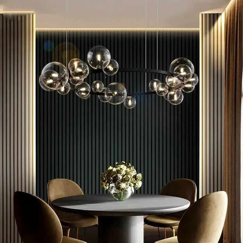 Black Glass Ball 24-Ball Dining Area Chandelier