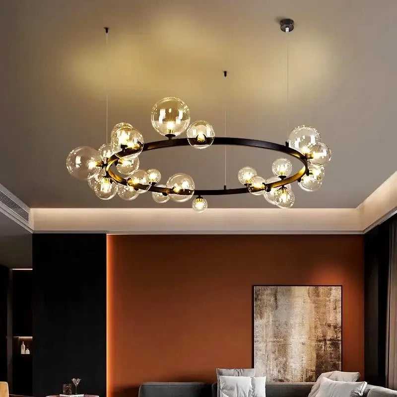 Black Glass Ball 24-Ball Dining Area Chandelier