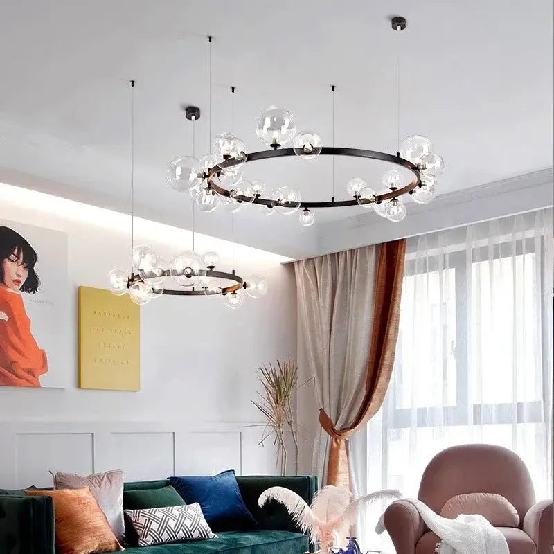 Black Glass Ball 24-Ball Dining Area Chandelier