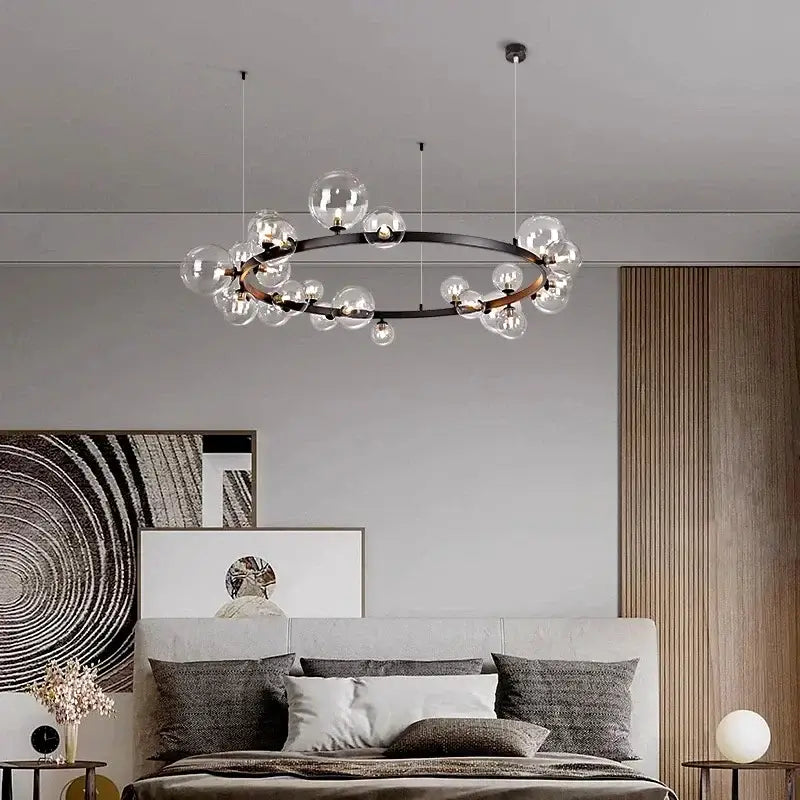 Black Glass Ball 24-Ball Dining Area Chandelier