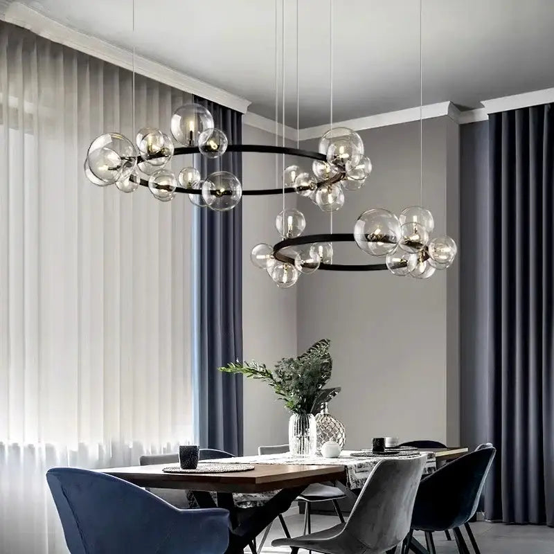 Black Glass Ball 24-Ball Dining Area Chandelier