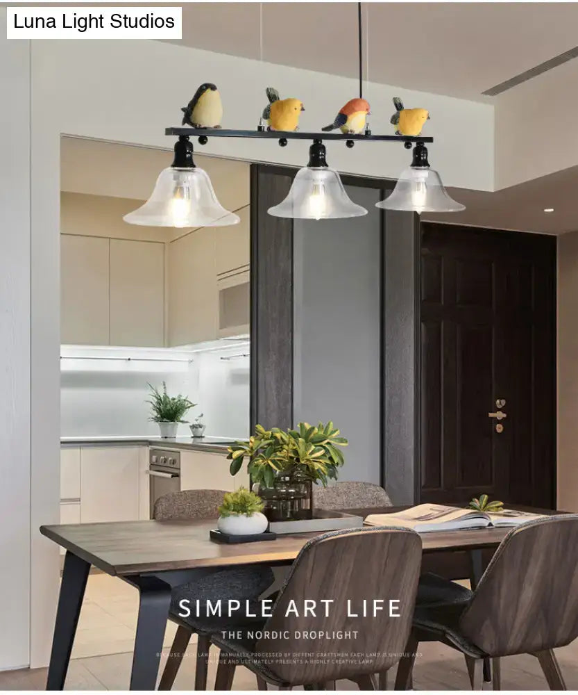 Black Metal Bird Pendant Light