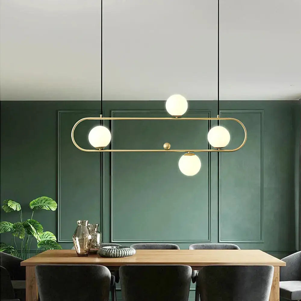 Black Metal Oblong Four-Light Island Light