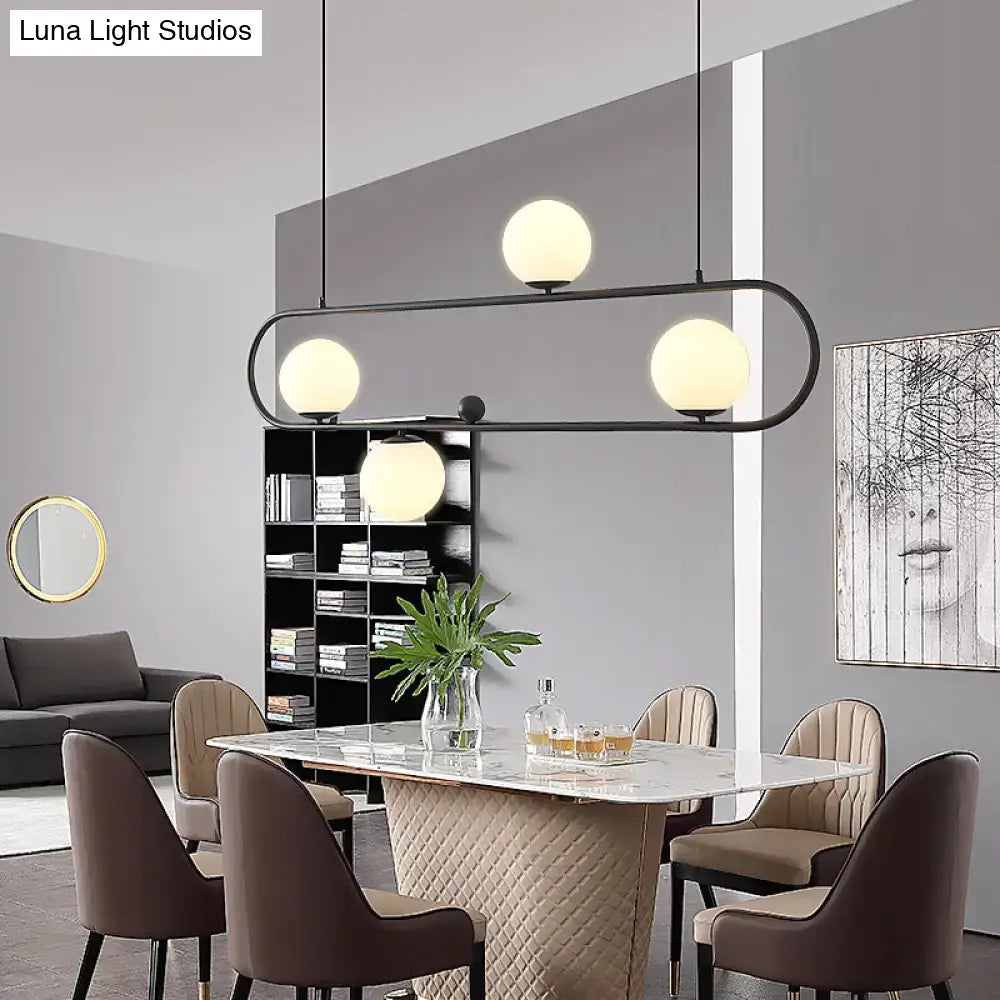 Black Metal Oblong Four-Light Island Light