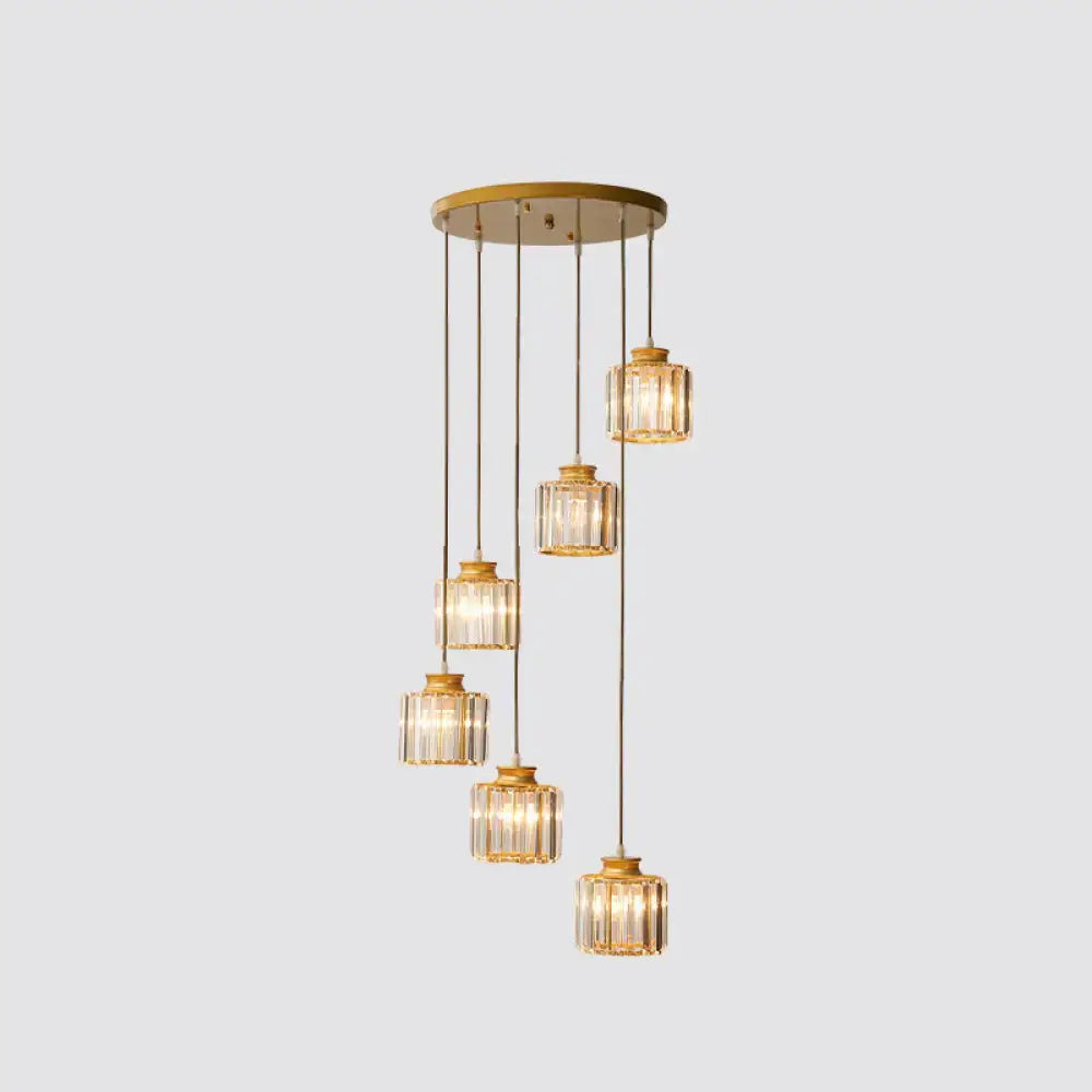 Black Crystal Cylindrical Stairway Pendant Light