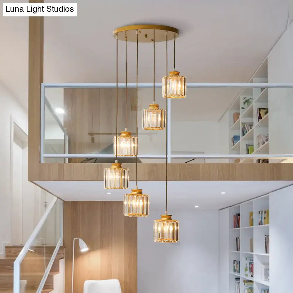 Black Crystal Cylindrical Stairway Pendant Light