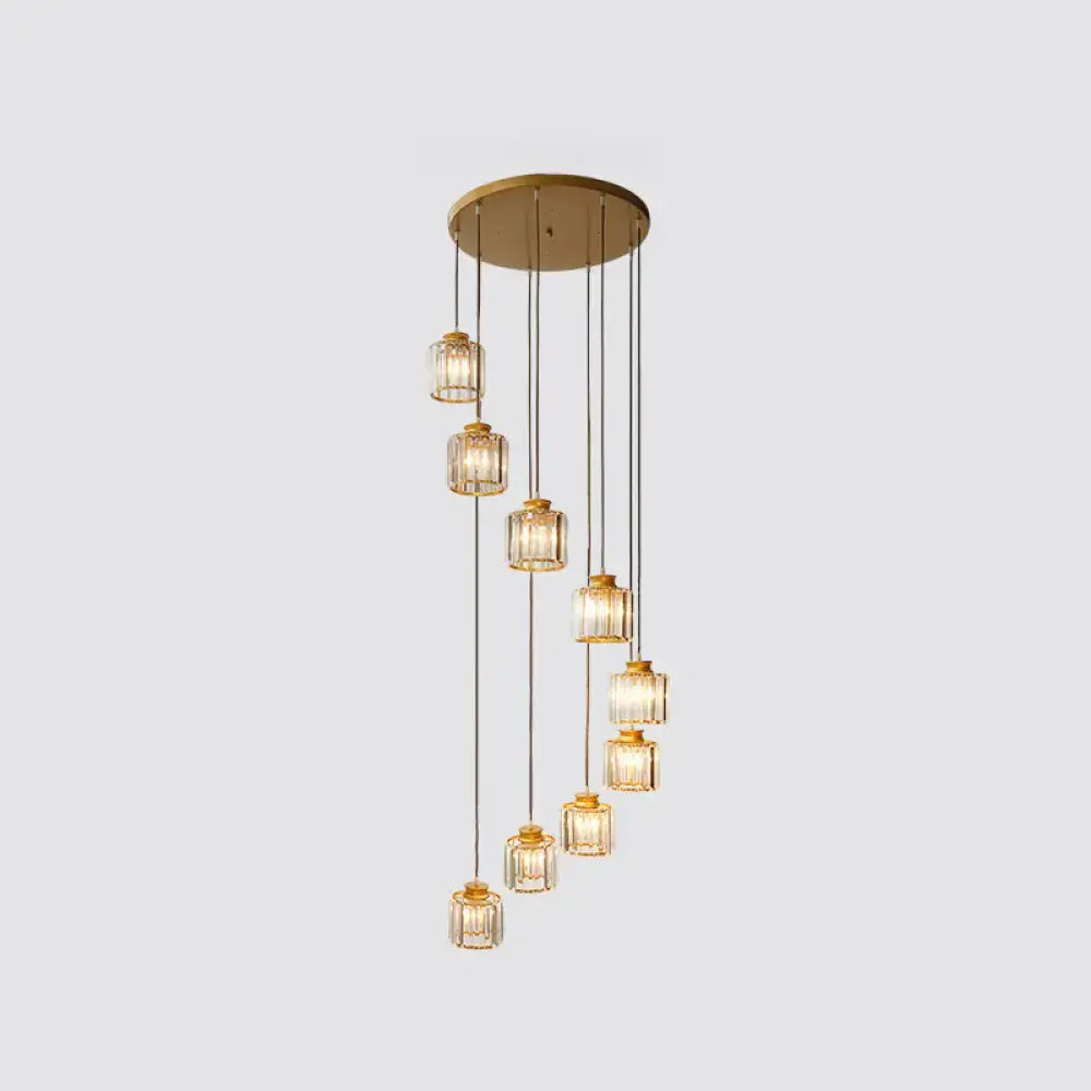Black Crystal Cylindrical Stairway Pendant Light