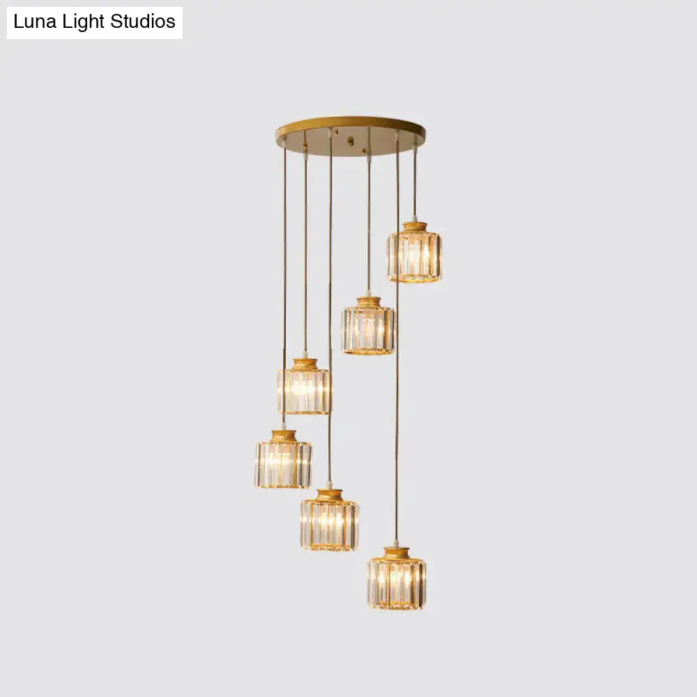 Black Crystal Cylindrical Stairway Pendant Light