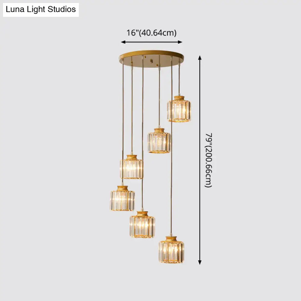 Black Crystal Cylindrical Stairway Pendant Light