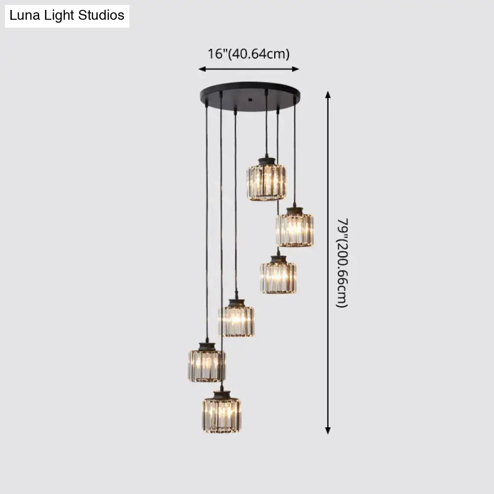 Black Crystal Cylindrical Stairway Pendant Light