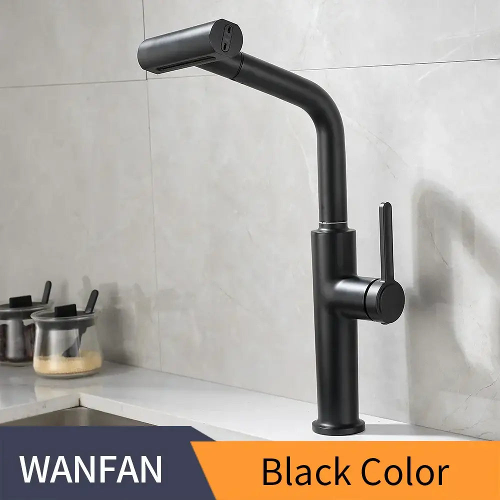 Black Waterfall Kitchen Faucet Pull-Out Sprayer