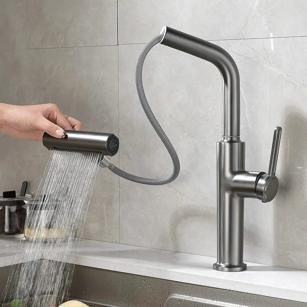 Black Waterfall Kitchen Faucet Pull-Out Sprayer