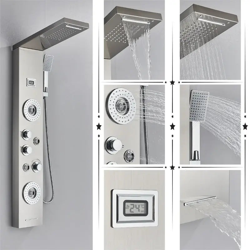 Black Massage Shower Panel Temperature Screen