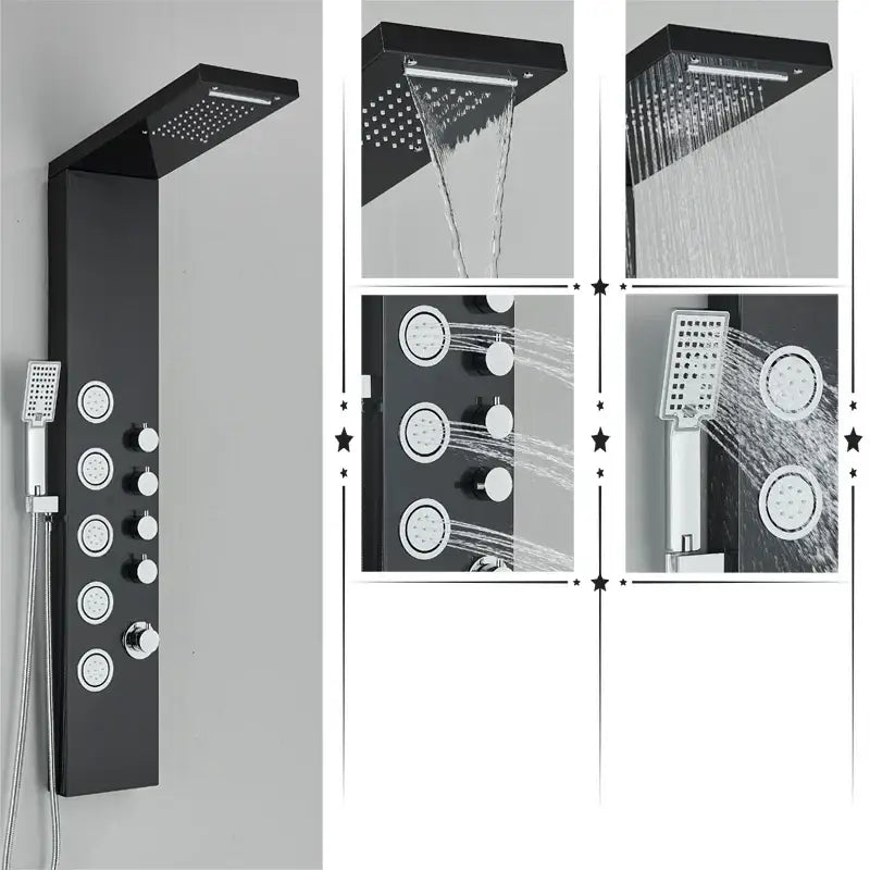 Black Massage Shower Panel Temperature Screen