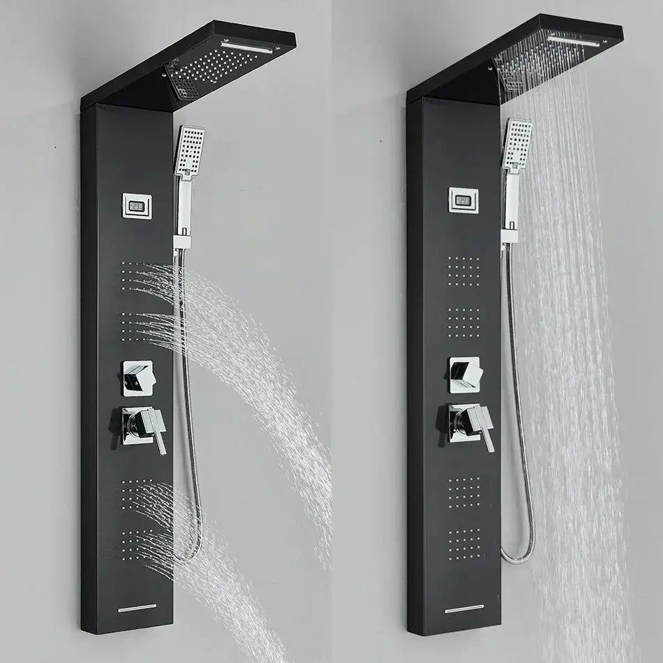 Black Massage Shower Panel Temperature Screen