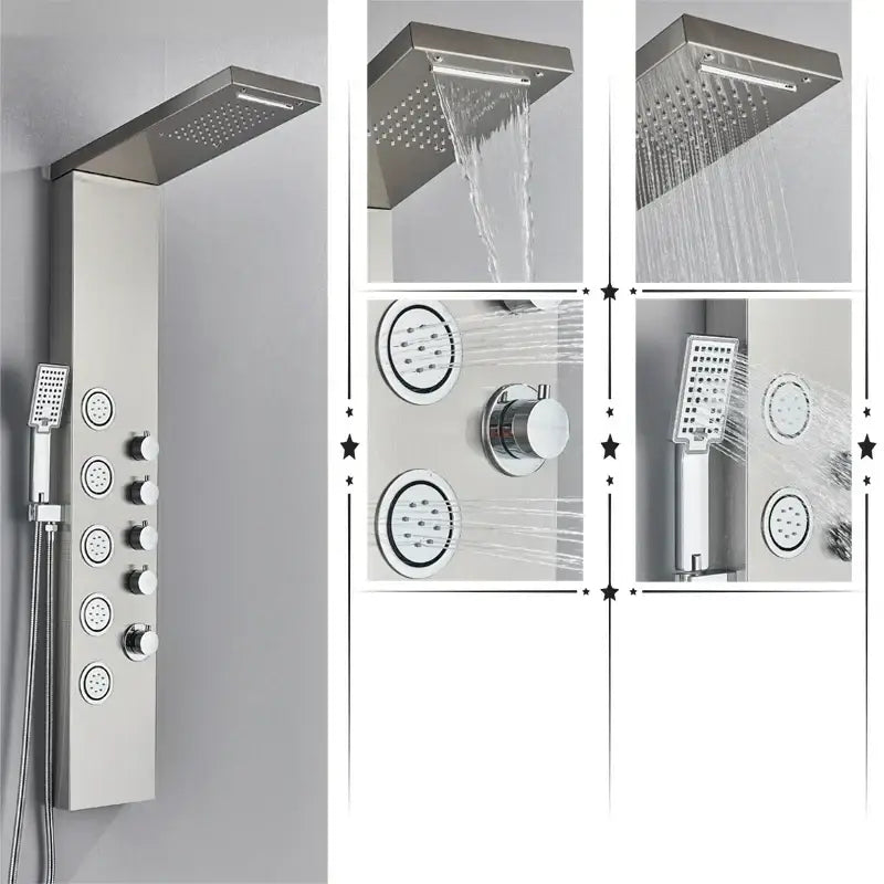 Black Massage Shower Panel Temperature Screen