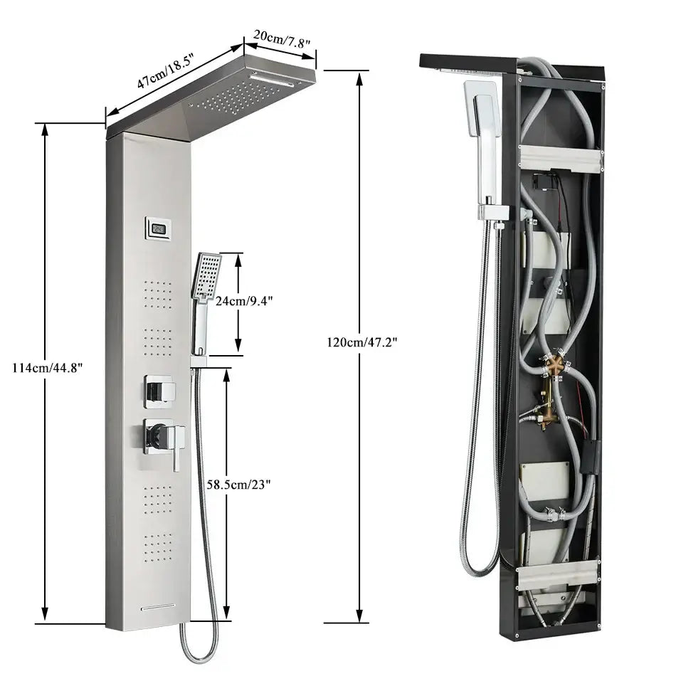 Black Massage Shower Panel Temperature Screen