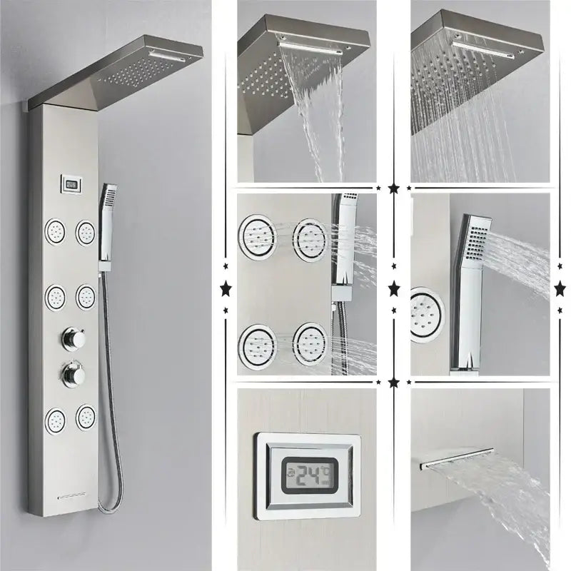 Black Massage Shower Panel Temperature Screen