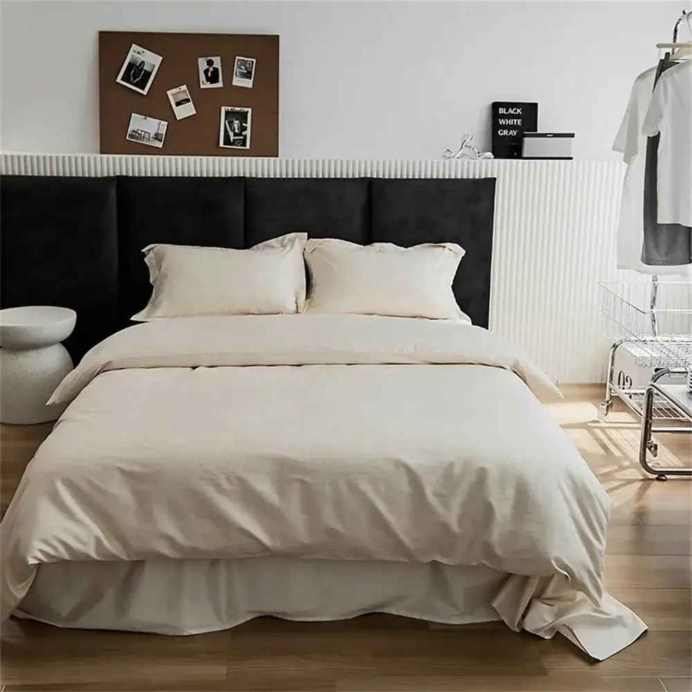 Black Satin Jacquard Duvet Cover Set with Bed Skirt