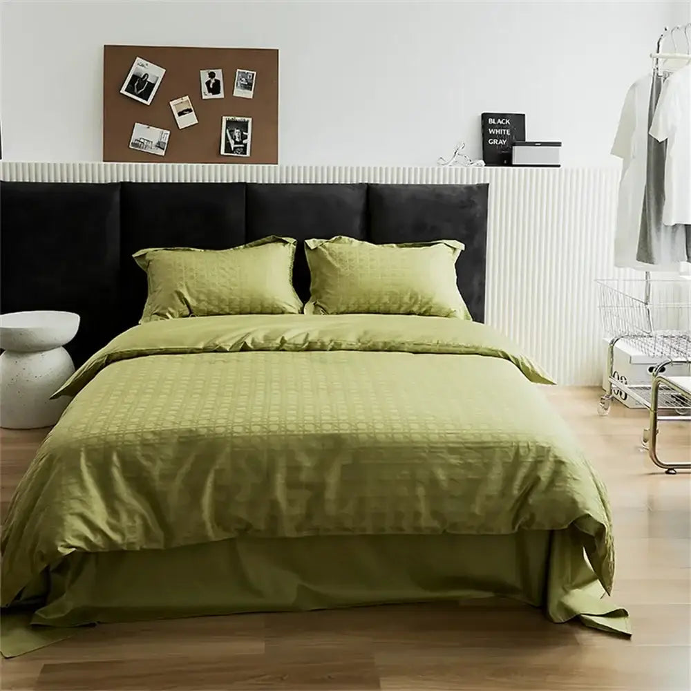 Black Satin Jacquard Duvet Cover Set with Bed Skirt