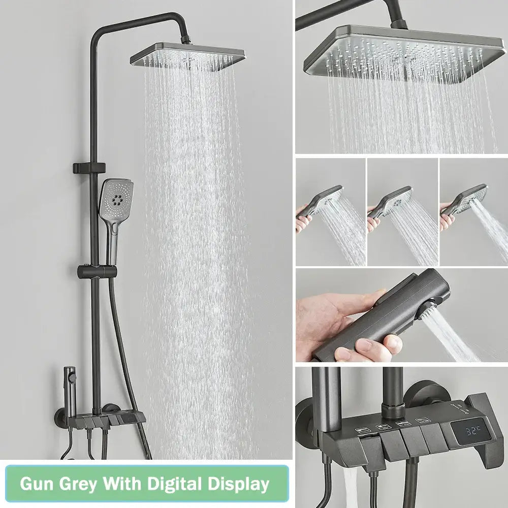 Black Digital Rainfall Shower with Display