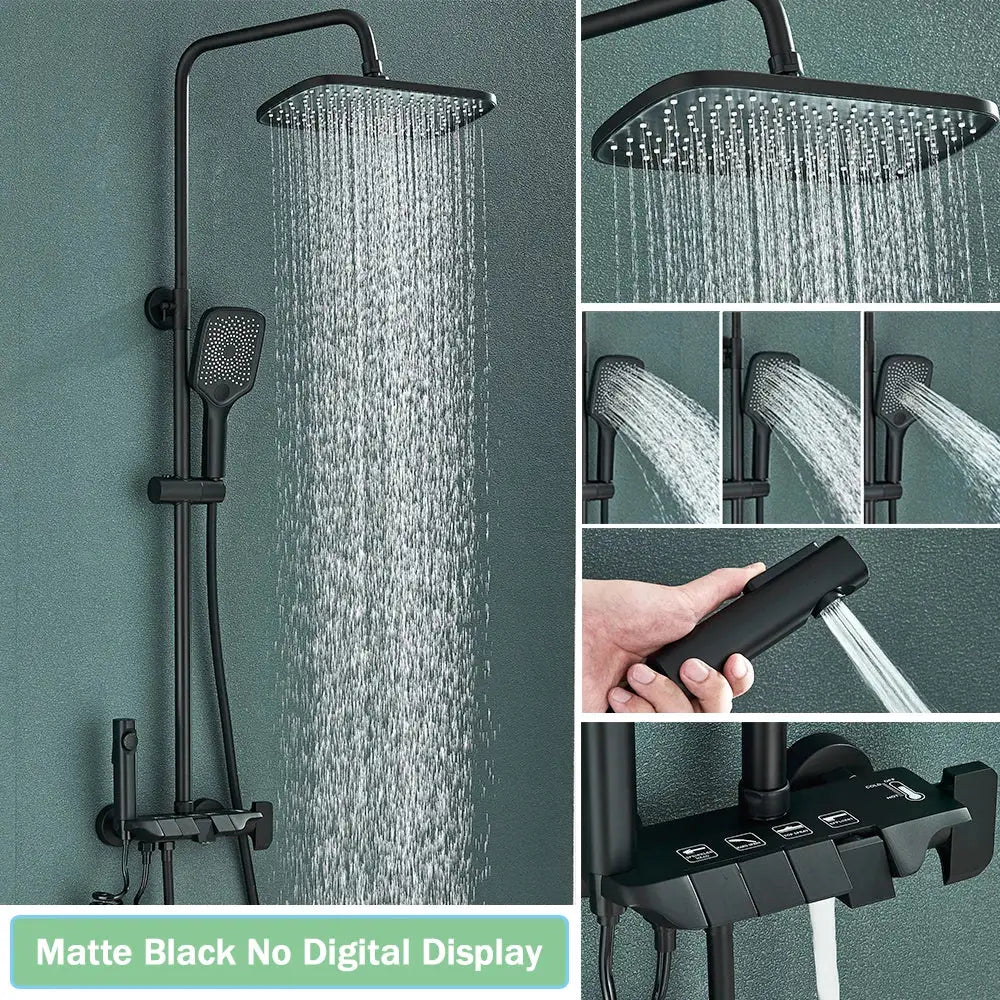 Black Digital Rainfall Shower with Display