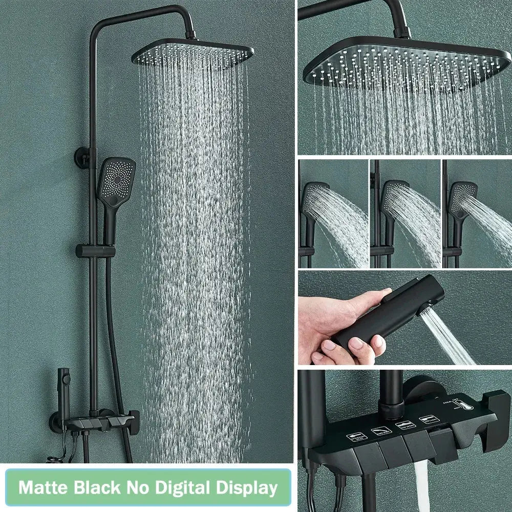 Black Digital Rainfall Shower with Display