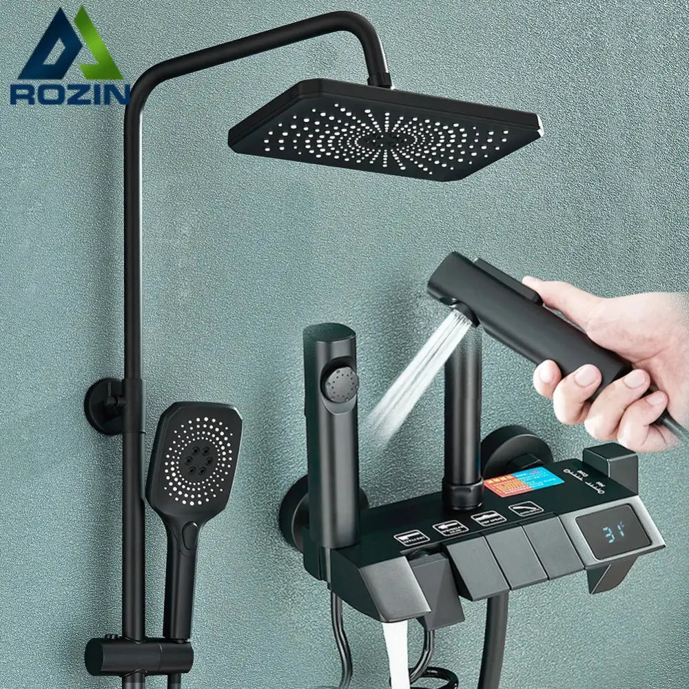Black Digital Rainfall Shower with Display