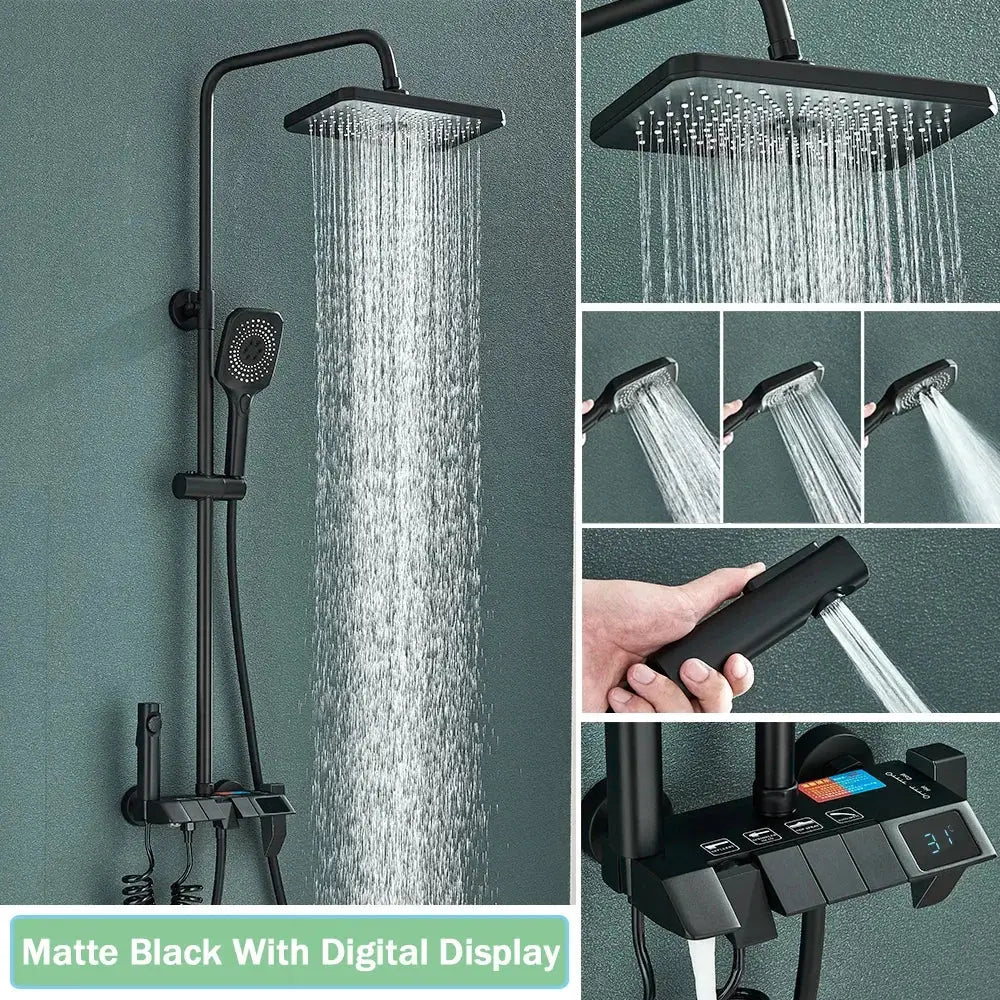 Black Digital Rainfall Shower with Display