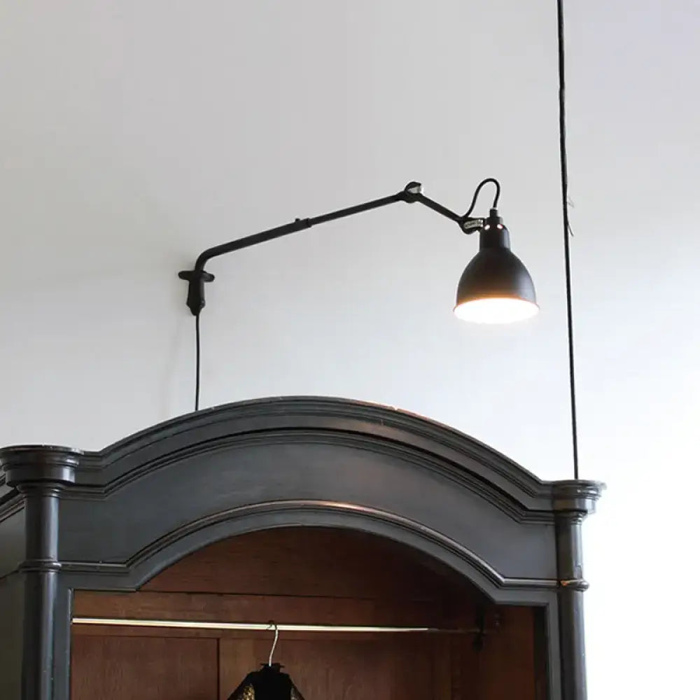 Black Articulated Adjustable-Arm Wall Lamp