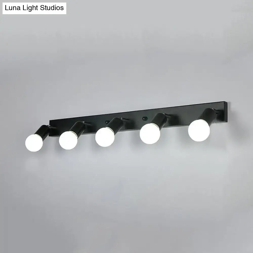 Black Iron Vanity Light Exposed Bulbs 3-6 Light