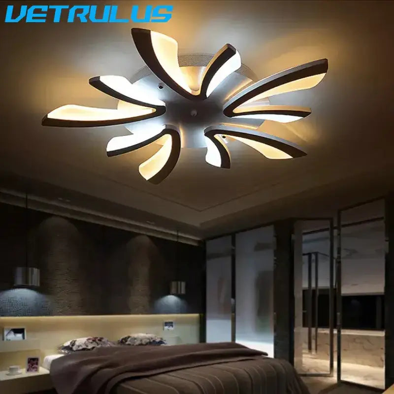 Black Floral 18-Petal LED Chandelier