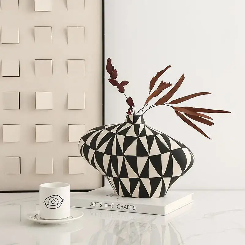 Black White Ceramic Geometric Vase