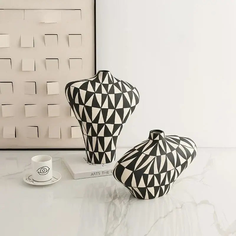 Black White Ceramic Geometric Vase