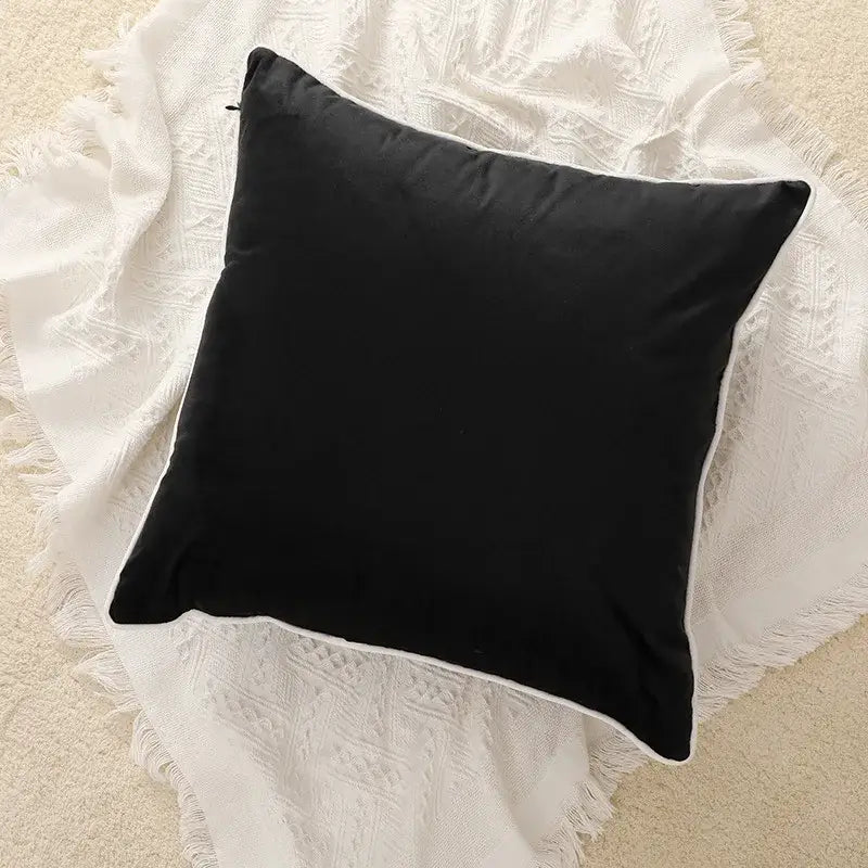 Black White Embroidered Geometric Cotton Cushion
