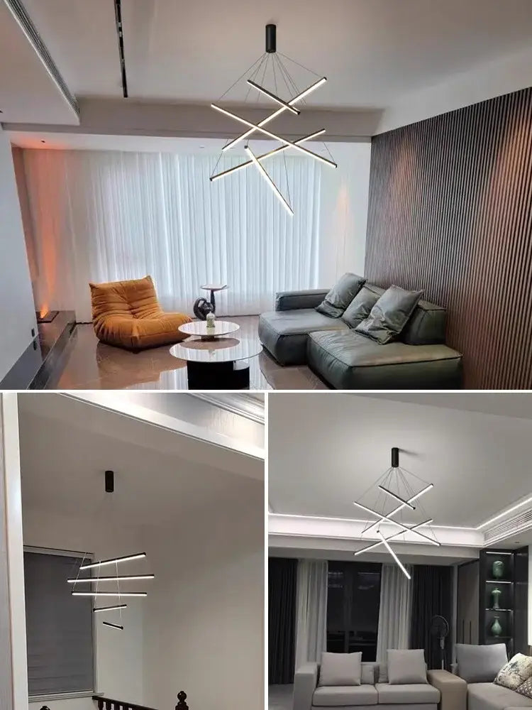 Black White LED Ceiling Lamp 9-Head Trichromatic