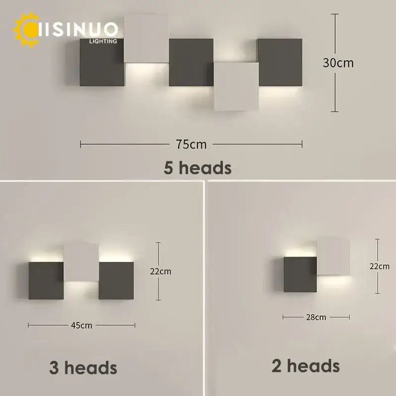 Black Geometric 5-Head Living Room Wall Sconce