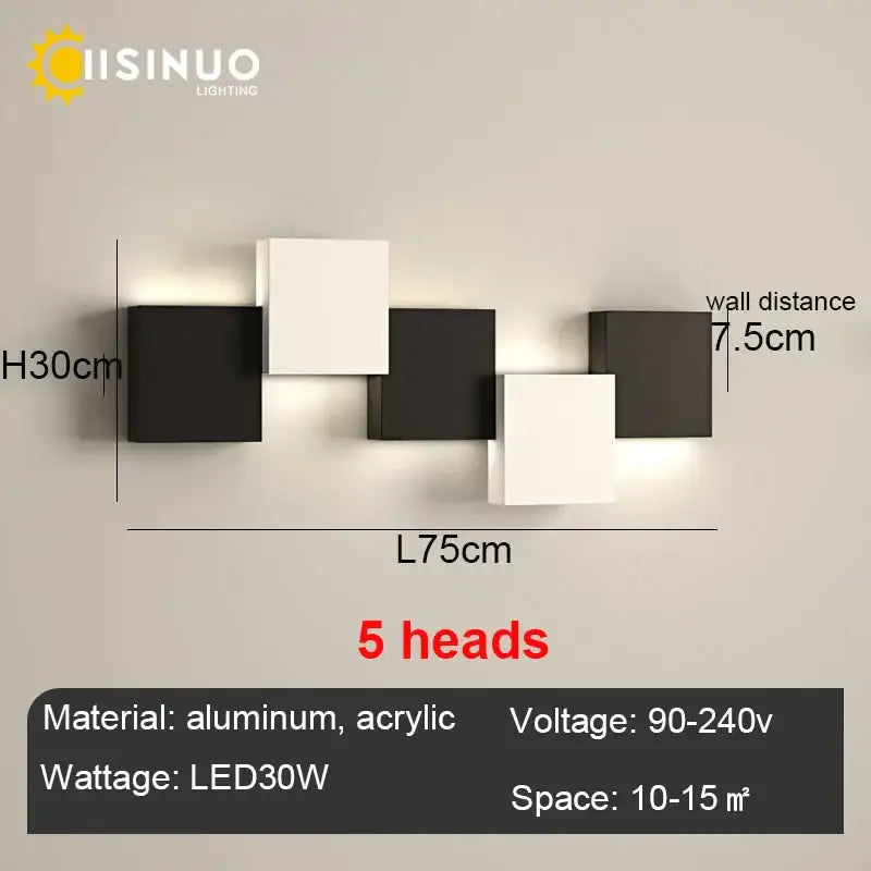 Black Geometric 5-Head Living Room Wall Sconce