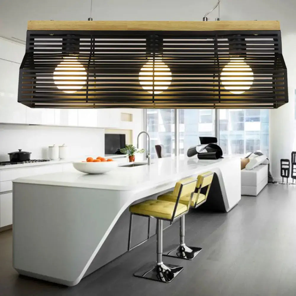 Black Slatted Pendant Light